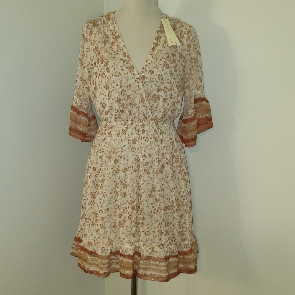 Lovestitch dress size small with gold accents floral print mini dress